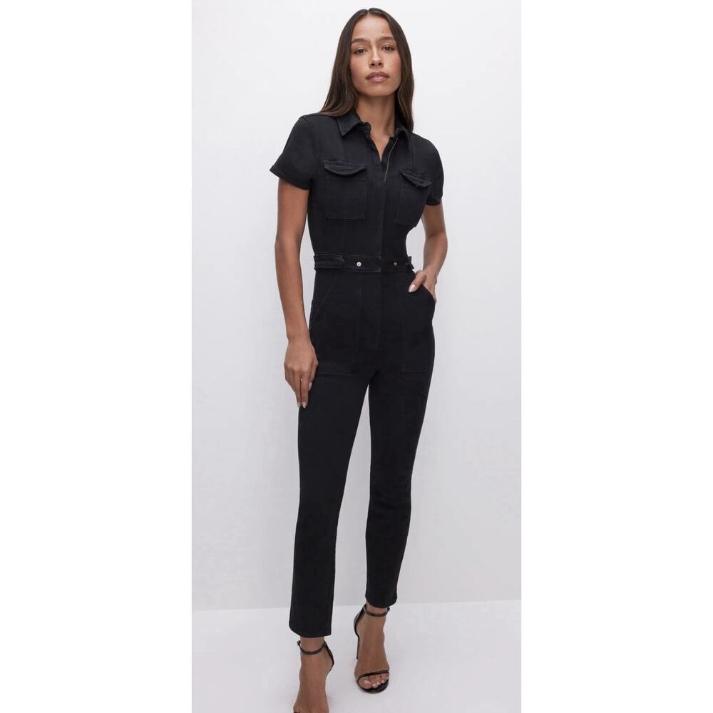 GOOD AMERICAN Fit for Success Stretch Jumpsuit Black Women's Size XL NWT